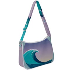 Tsunami Tidal Wave Wave Minimalist Ocean Sea 4 Zip Up Shoulder Bag by Wegoenart