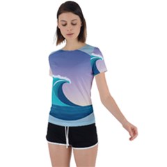 Tsunami Tidal Wave Wave Minimalist Ocean Sea 4 Back Circle Cutout Sports Tee by Wegoenart