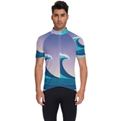 Tsunami Tidal Wave Wave Minimalist Ocean Sea 4 Men s Short Sleeve Cycling Jersey by Wegoenart