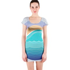 Tsunami Tidal Wave Wave Minimalist Ocean Sea Short Sleeve Bodycon Dress by Wegoenart