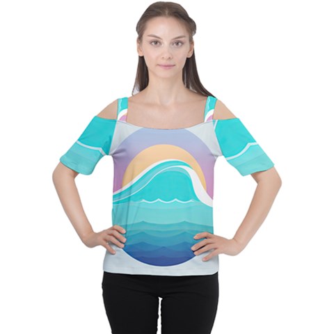 Tsunami Tidal Wave Wave Minimalist Ocean Sea Cutout Shoulder Tee by Wegoenart