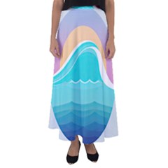 Tsunami Tidal Wave Wave Minimalist Ocean Sea Flared Maxi Skirt by Wegoenart