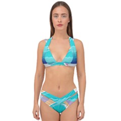 Tsunami Tidal Wave Wave Minimalist Ocean Sea Double Strap Halter Bikini Set by Wegoenart