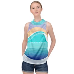 Tsunami Tidal Wave Wave Minimalist Ocean Sea High Neck Satin Top by Wegoenart