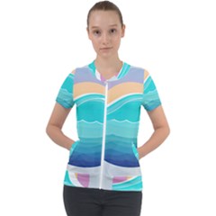 Tsunami Tidal Wave Wave Minimalist Ocean Sea Short Sleeve Zip Up Jacket by Wegoenart