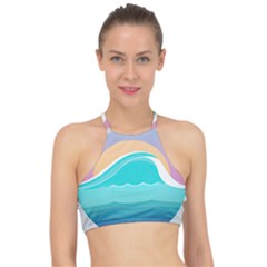 Tsunami Tidal Wave Wave Minimalist Ocean Sea Racer Front Bikini Top by Wegoenart