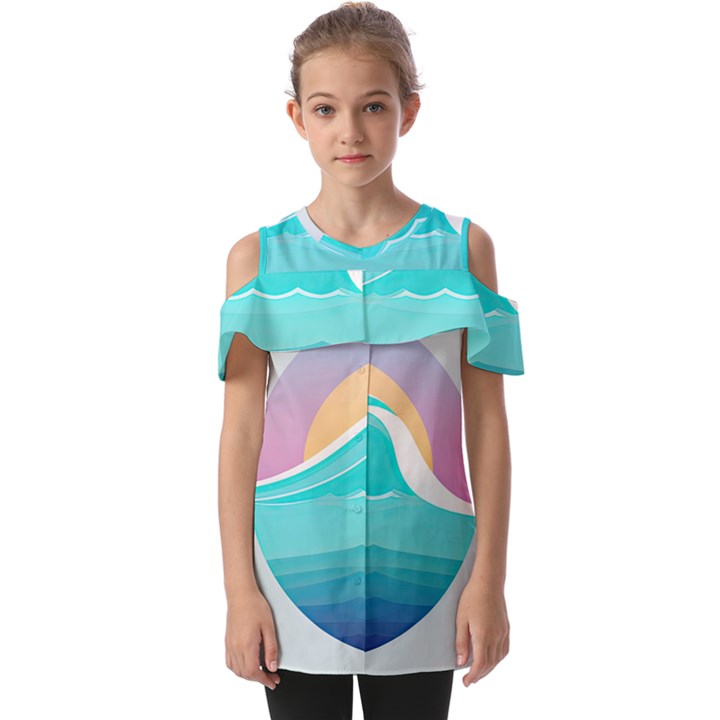 Tsunami Tidal Wave Wave Minimalist Ocean Sea Fold Over Open Sleeve Top