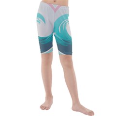 Tidal Wave Ocean Sea Tsunami Wave Minimalist Kids  Mid Length Swim Shorts by Wegoenart