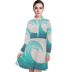 Tidal Wave Ocean Sea Tsunami Wave Minimalist Long Sleeve Chiffon Shirt Dress by Wegoenart