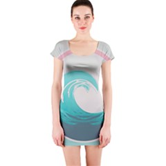 Tidal Wave Ocean Sea Tsunami Wave Minimalist Short Sleeve Bodycon Dress by Wegoenart