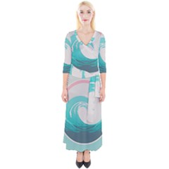 Tidal Wave Ocean Sea Tsunami Wave Minimalist Quarter Sleeve Wrap Maxi Dress by Wegoenart