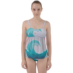 Tidal Wave Ocean Sea Tsunami Wave Minimalist Twist Front Tankini Set by Wegoenart