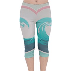 Tidal Wave Ocean Sea Tsunami Wave Minimalist Velvet Capri Leggings  by Wegoenart