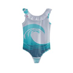 Tidal Wave Ocean Sea Tsunami Wave Minimalist Kids  Frill Swimsuit by Wegoenart