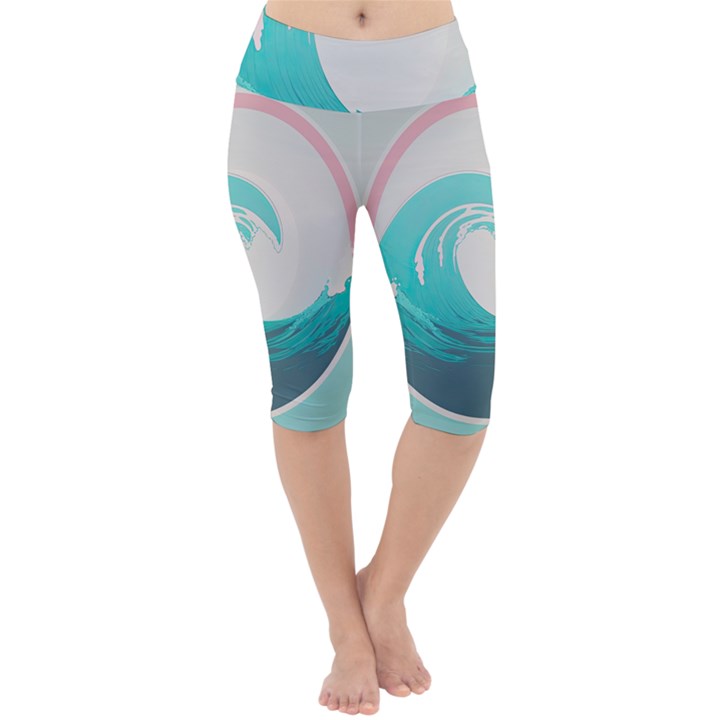 Tidal Wave Ocean Sea Tsunami Wave Minimalist Lightweight Velour Cropped Yoga Leggings