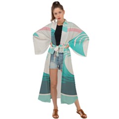 Tidal Wave Ocean Sea Tsunami Wave Minimalist Maxi Kimono by Wegoenart