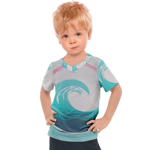 Tidal Wave Ocean Sea Tsunami Wave Minimalist Kids  Sports Tee by Wegoenart