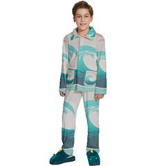 Tidal Wave Ocean Sea Tsunami Wave Minimalist Kids  Long Sleeve Velvet Pajamas Set by Wegoenart