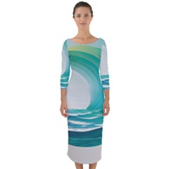 Tsunami Tidal Wave Wave Minimalist Ocean Sea 2 Quarter Sleeve Midi Bodycon Dress by Wegoenart