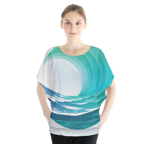 Tsunami Tidal Wave Wave Minimalist Ocean Sea 2 Batwing Chiffon Blouse by Wegoenart