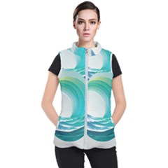 Tsunami Tidal Wave Wave Minimalist Ocean Sea 2 Women s Puffer Vest by Wegoenart