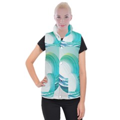 Tsunami Tidal Wave Wave Minimalist Ocean Sea 2 Women s Button Up Vest by Wegoenart