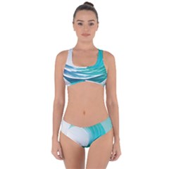 Tsunami Tidal Wave Wave Minimalist Ocean Sea 2 Criss Cross Bikini Set by Wegoenart