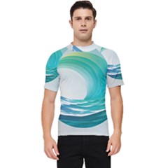 Tsunami Tidal Wave Wave Minimalist Ocean Sea 2 Men s Short Sleeve Rash Guard by Wegoenart