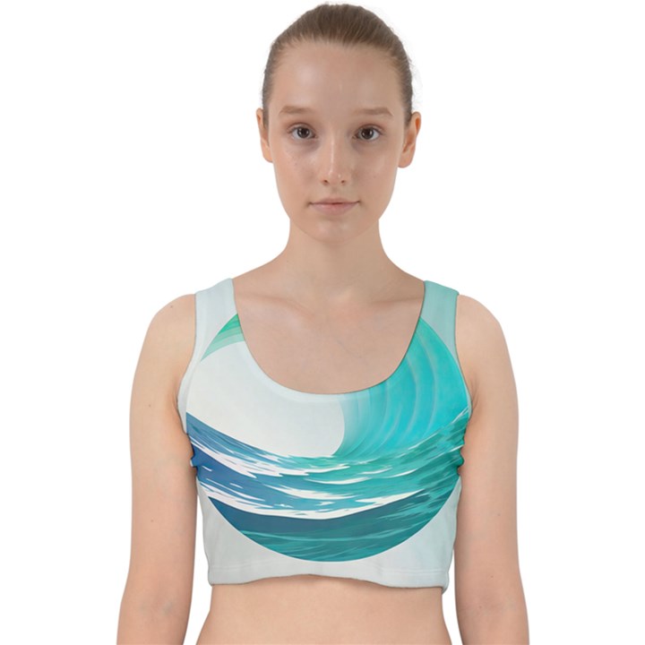 Tsunami Tidal Wave Wave Minimalist Ocean Sea 2 Velvet Racer Back Crop Top