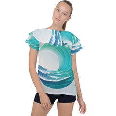 Tsunami Tidal Wave Wave Minimalist Ocean Sea 2 Ruffle Collar Chiffon Blouse