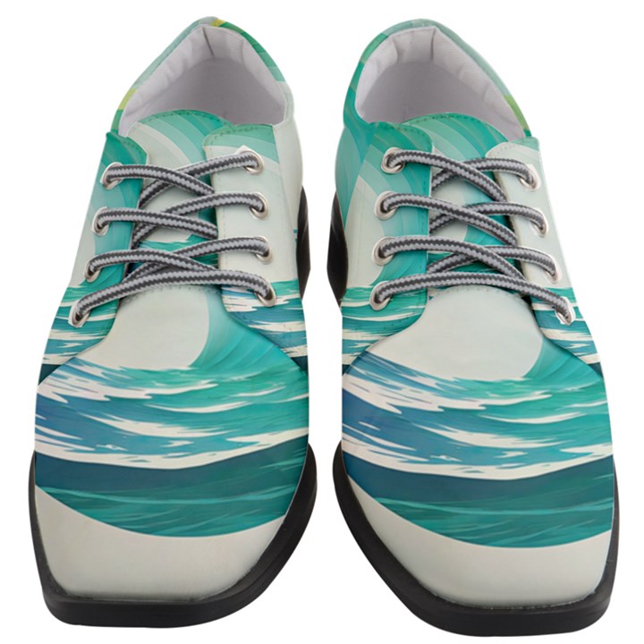 Tsunami Tidal Wave Wave Minimalist Ocean Sea 2 Women Heeled Oxford Shoes