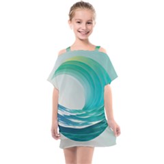 Tsunami Tidal Wave Wave Minimalist Ocean Sea 2 Kids  One Piece Chiffon Dress by Wegoenart