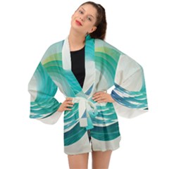 Tsunami Tidal Wave Wave Minimalist Ocean Sea 2 Long Sleeve Kimono by Wegoenart