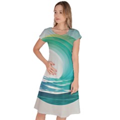 Tsunami Tidal Wave Wave Minimalist Ocean Sea 2 Classic Short Sleeve Dress by Wegoenart