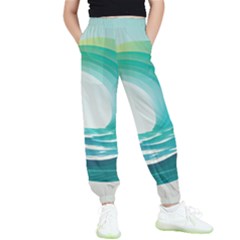 Tsunami Tidal Wave Wave Minimalist Ocean Sea 2 Kids  Elastic Waist Pants by Wegoenart