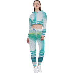 Tsunami Tidal Wave Wave Minimalist Ocean Sea 2 Cropped Zip Up Lounge Set by Wegoenart