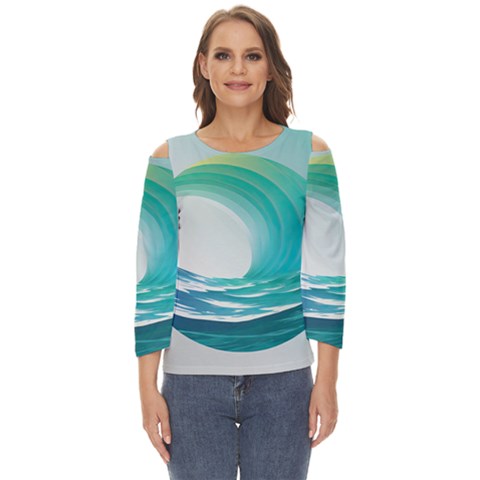 Tsunami Tidal Wave Wave Minimalist Ocean Sea 2 Cut Out Wide Sleeve Top by Wegoenart