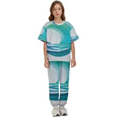 Tsunami Tidal Wave Wave Minimalist Ocean Sea 2 Kids  Tee And Pants Sports Set by Wegoenart