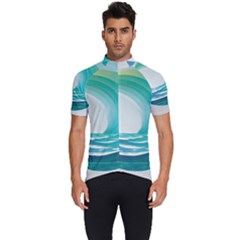 Tsunami Tidal Wave Wave Minimalist Ocean Sea 2 Men s Short Sleeve Cycling Jersey by Wegoenart