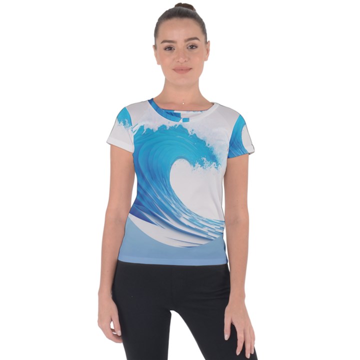 Wave Tsunami Tidal Wave Ocean Sea Water Short Sleeve Sports Top 