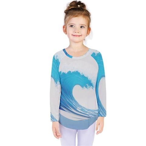 Wave Tsunami Tidal Wave Ocean Sea Water Kids  Long Sleeve Tee by Wegoenart