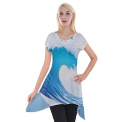 Wave Tsunami Tidal Wave Ocean Sea Water Short Sleeve Side Drop Tunic by Wegoenart