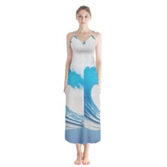 Wave Tsunami Tidal Wave Ocean Sea Water Button Up Chiffon Maxi Dress by Wegoenart