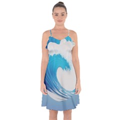 Wave Tsunami Tidal Wave Ocean Sea Water Ruffle Detail Chiffon Dress by Wegoenart