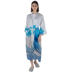 Wave Tsunami Tidal Wave Ocean Sea Water Maxi Satin Kimono by Wegoenart