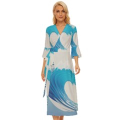 Wave Tsunami Tidal Wave Ocean Sea Water Midsummer Wrap Dress by Wegoenart