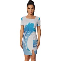 Wave Tsunami Tidal Wave Ocean Sea Water Fitted Knot Split End Bodycon Dress by Wegoenart