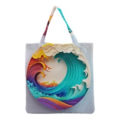 Tsunami Tidal Wave Wave Minimalist Ocean Sea 3 Grocery Tote Bag by Wegoenart