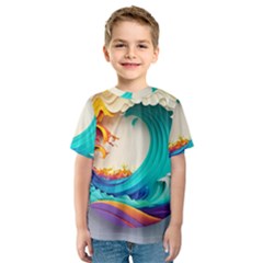 Tsunami Tidal Wave Wave Minimalist Ocean Sea 3 Kids  Sport Mesh Tee