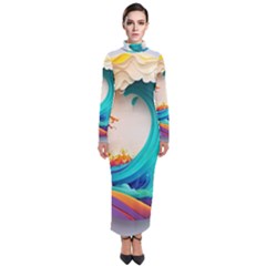 Tsunami Tidal Wave Wave Minimalist Ocean Sea 3 Turtleneck Maxi Dress by Wegoenart